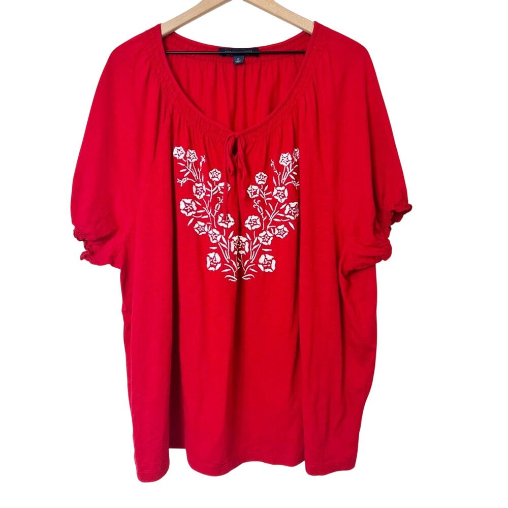 TOMMY HILFIGER RED WHITE EMBROIDERED PLUS SIZE 2X BLOUSE WOMEN 100% COTTON TOP